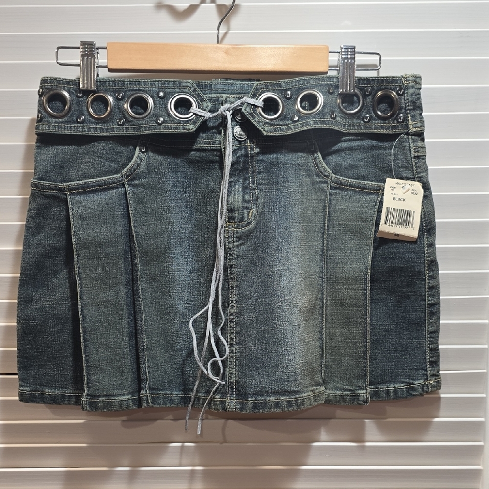Jou Jou Dark Blue Mini Skirt with Grommet Accents